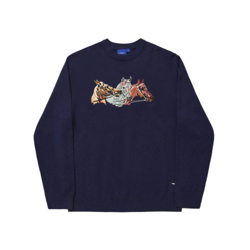 KNIT CREWNECK - Hélas - HORSES - NAVY